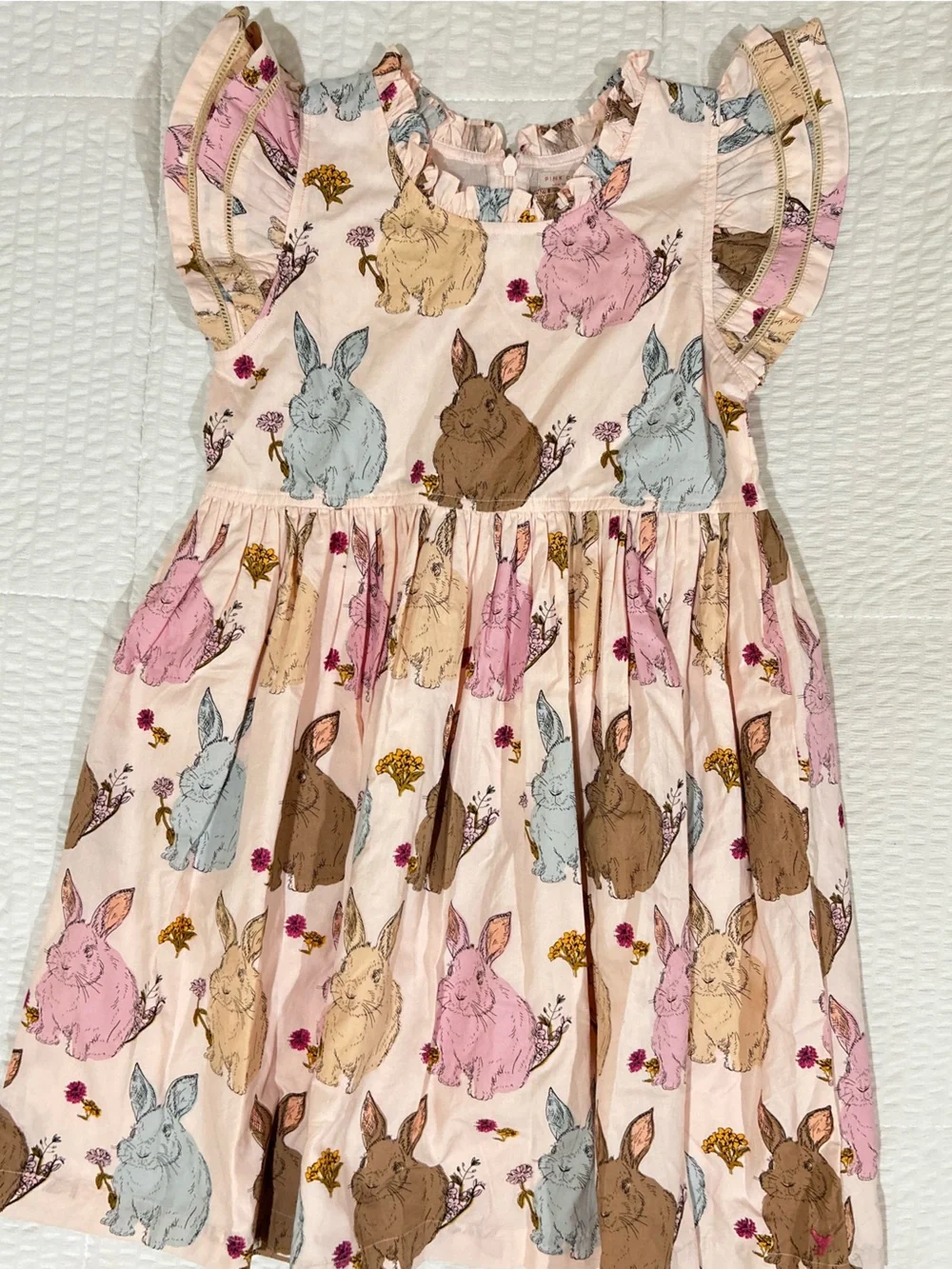 PINK CHICKEN girls' jennifer double ruffle dress in vintage bunnies SIZE:8
